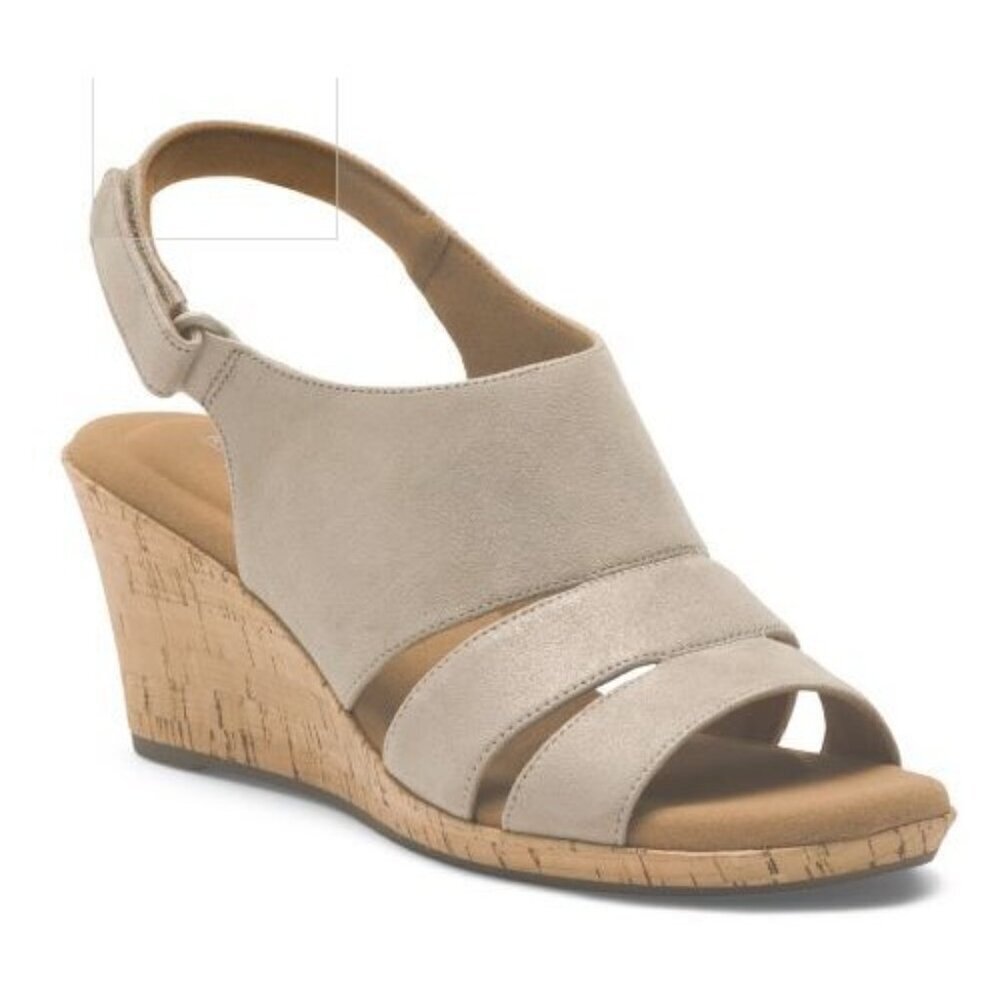 Rockport Womens Taupe Suede Open Toe Comfort Wedge Slingback Sandals Sz 9 M New
